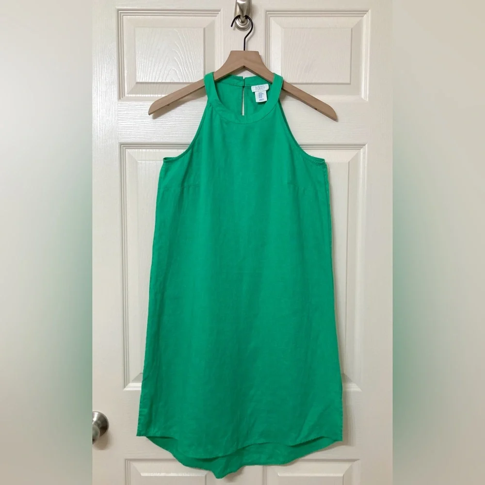 Sigrid Olsen 100% Linen Kelly Green Halter Mini Shift Dress XS Preppy Resort - Picture 1 of 6